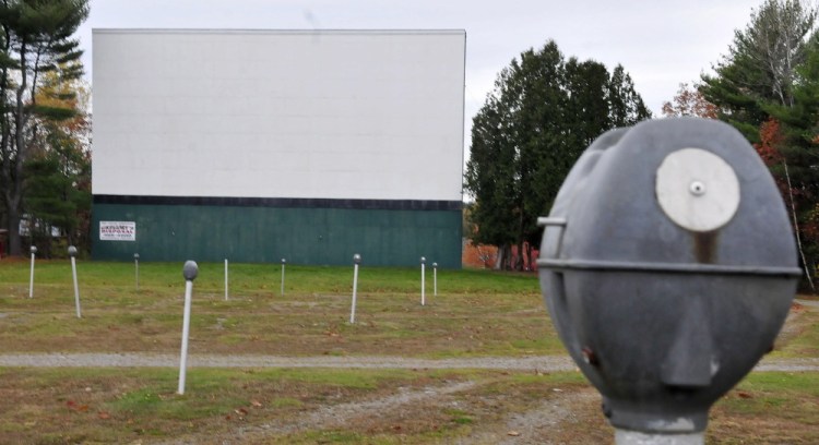 Speaker stands sprout in the empty lot at the Skowhegan Drive-In Theatre, where thousands of central Maine residents and visitors have watched movies from the comfort of their cars since the mid-1950s. The cinema has made Maine Preservation’s 2014 list of endangered places. It is in danger of closing in the next few years unless its owner can raise the money for modern digital film projection equipment.