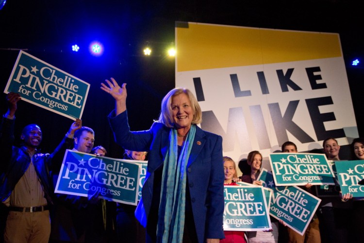 U.S. Rep. Chellie Pingree waves after giving her victory speech at Port City Music Hall in Portland. She was easily re-elected to a fourth term in the House. The North Haven Democrat is active on issues important to farmers and veterans.