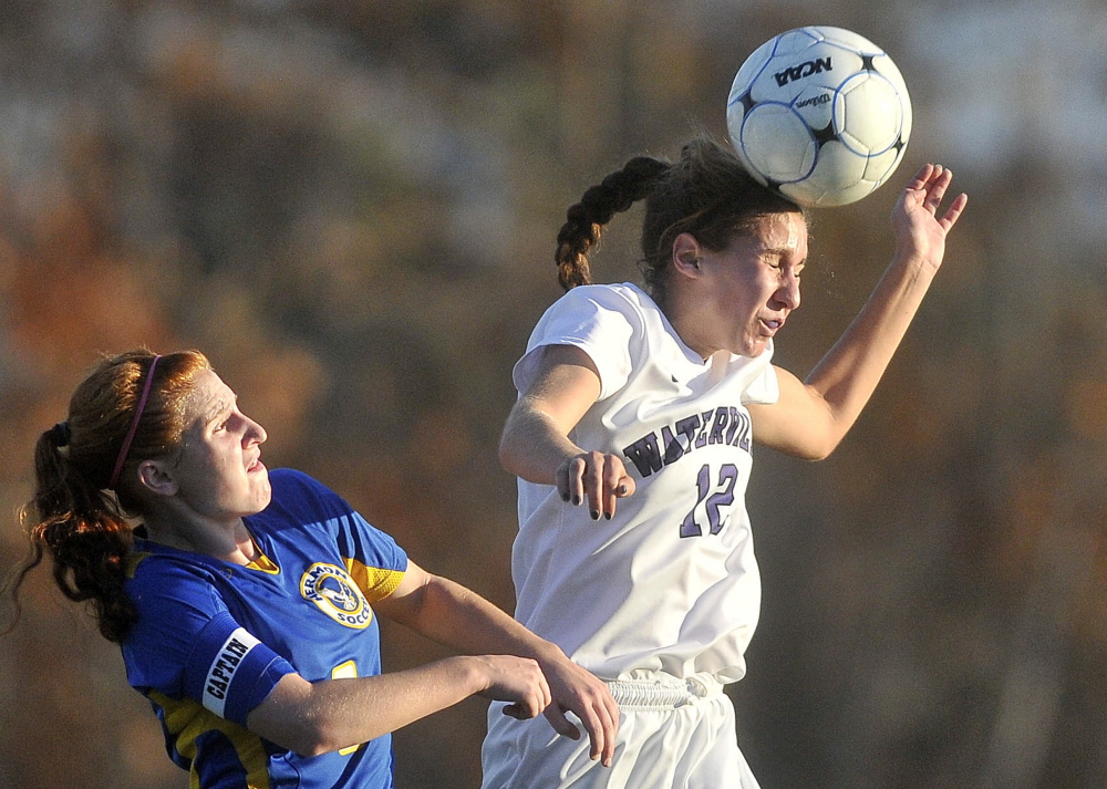 Waterville Senior High School’s Lydia Roy, right, is one of the Purple Panthers’ top scorers, leading the team to a possible Class B state title.