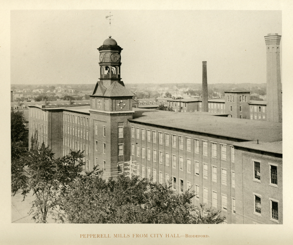 Lincoln Mill in 1894, as seen from Biddeford’s City Hall. The building’s iconic clock tower was removed in 2007 and, after years of sitting next to the mill, was recently saved from demolition by a group that raised more than $25,000 to move it to a new location nearby.