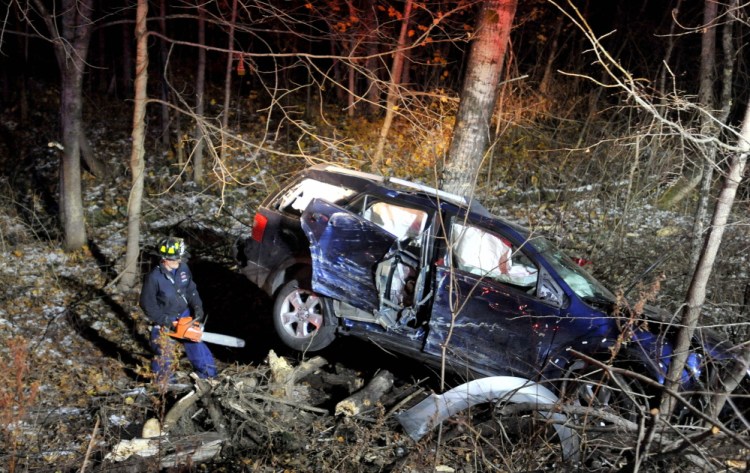Waterville fire department, police and Delta Ambulance wokers are looking for the occupants of a vehicle that crashed Rice Ripps Road near Colby College in Waterville early on Saturday morning.