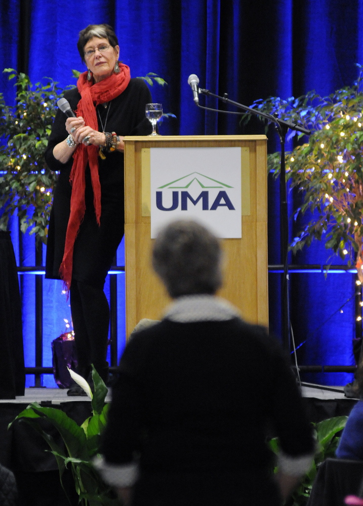 Staff photo by Andy Molloy
Keynote speaker Jean Watson, founder and director of the Watson Caring Science Institute, takes a question Monday during the nursing convention at the Augusta Civic Center.