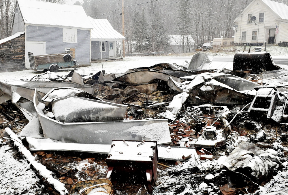 This small cottage on Main Street in Caratunk was destroyed by fire on Sunday. Another home and garage were destroyed and the nearby post office property was seriously damaged. A motorist noticed the smoke from U.S. Route 201 and drove to the fire scene and alerted neighbors of the fire by blowing the car horn.