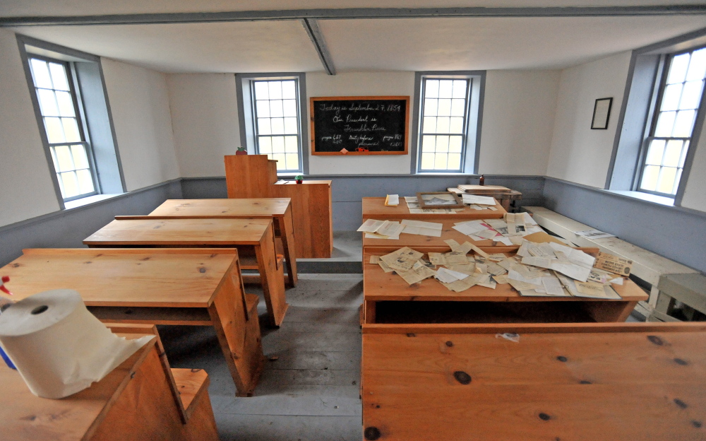 The inside of the Winslow school house. The now defunct Winslow Historical Society once owned the schoolhouse, which an architect has dated between 1800 to 1810.