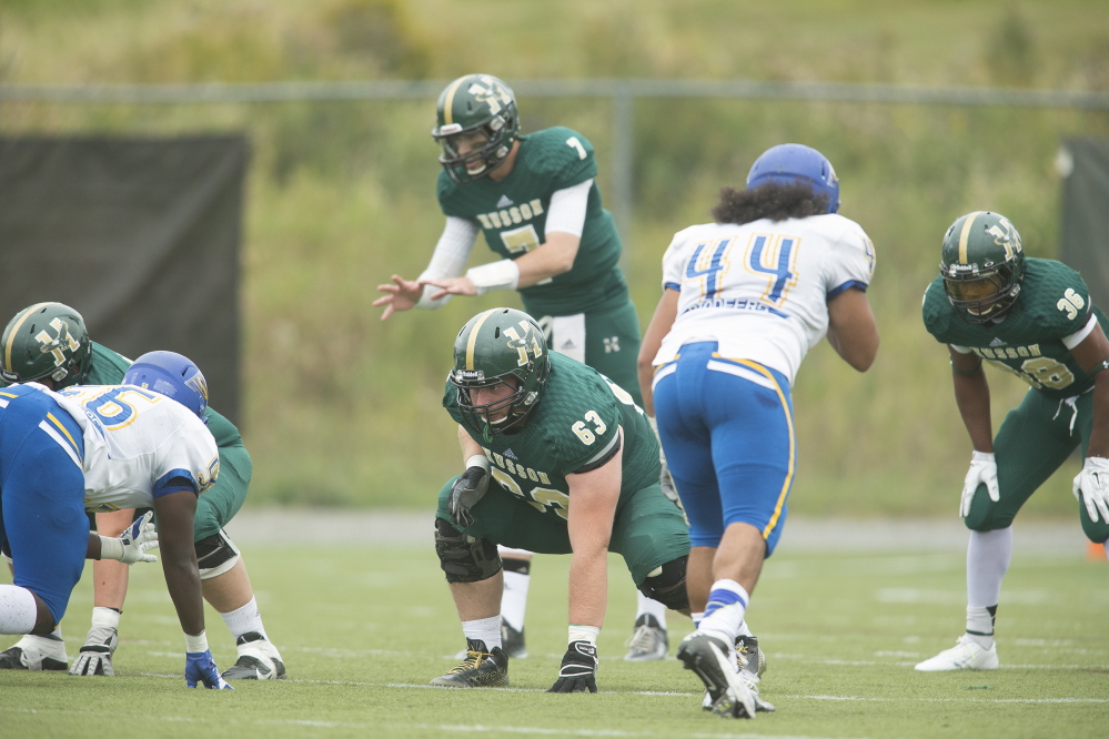 Husson senior Matt Archer (63), a Mt. Blue graduate, anchored a strong offensive line for the Eagles this season.