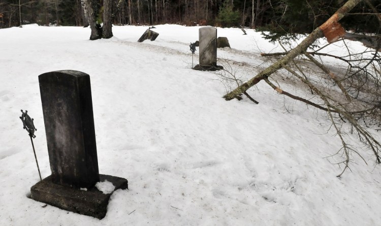 Fallen trees and listing gravestones are evident at the Red Schoolhouse cemetery in Farmington where selectmen have accepted a plan by volunteers to repair the Revolutionary War era cemetery.