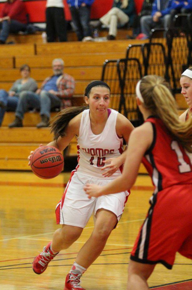 Katie McAllister is one of just three returners for the Thomas College women’sbasketball team. The Pittston native is playing primarily guard this winter.