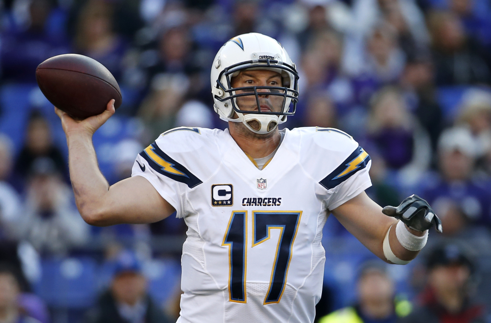 San Diego Chargers quarterback Philip Rivers throws to a receiver in the second half Sunday against the Baltimore Ravens in Baltimore. Rivers and the Chargers play the New England Patriots on Sunday.
