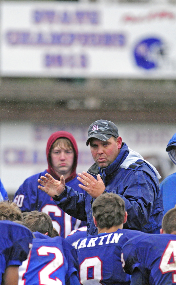 Staff photo by Joe Phelan
Oak Hill’s Stacen Doucette is the Kennebec Journal Football Coach of the Year.
