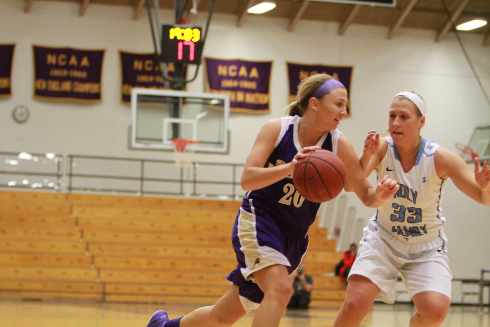 Litchfield native Maggie Sabine, left, has enjoyed a standout career for the Saint Michael’s women’s basketball team.