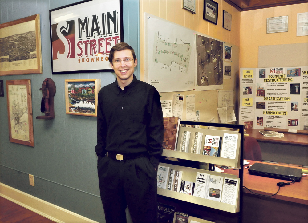 Dugan Murphy, executive director of Main Street Skowhegan, in his office overlooking downtown Skowhegan.