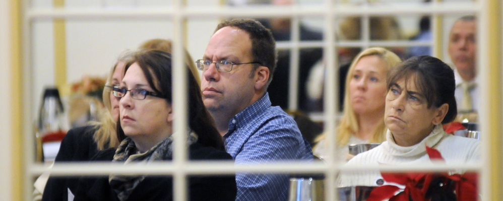 Guests at a Kennebec Valley Chamber of Commerce breakfast in Augusta listen Wednesday to Maine Department of Health and Human Services Commissioner Mary Mayhew.