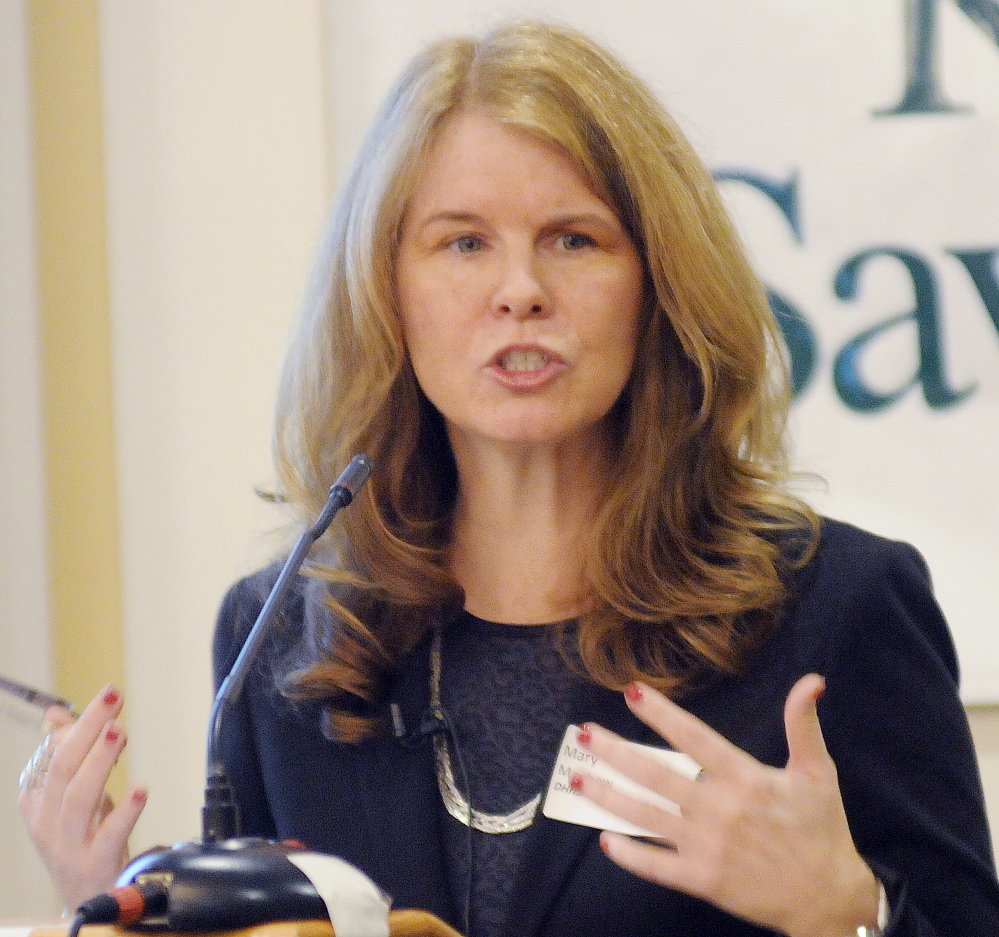 Maine Department of Health and Human Services Commissioner Mary Mayhew speaks about state assistance for the poor Wednesday during a Kennebec Valley Chamber of Commerce breakfast in Augusta.