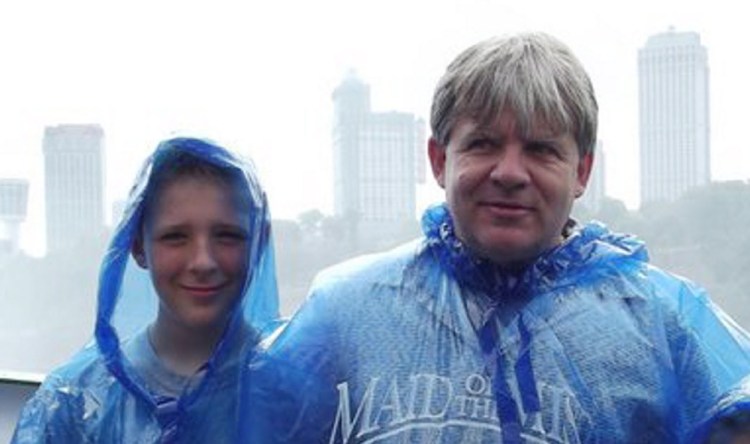 Casey Cloutier, 14, left, and his father Gus Cloutier, 49, center, were killed Tuesday morning in a car accident in Leeds.