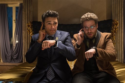 James Franco, left, and Seth Rogen in a scene from "The Interview." in which They star as television journalists involved in a CIA plot to assassinate North Korean leader Kim Jong Un. The Associated Press /Columbia Pictures, Sony