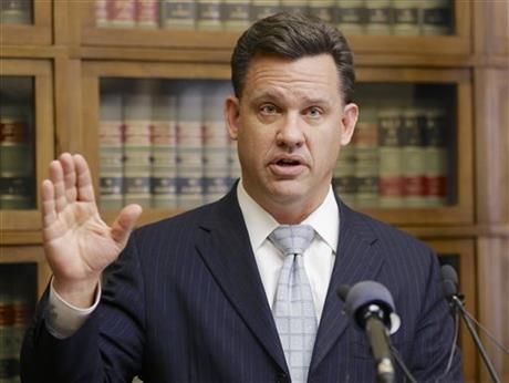 Nebraska Attorney General Jon Bruning speaks at a news conference in Lincoln, Neb., on Thursday, announcing that he and Oklahoma Attorney General Scott Pruitt are filing a lawsuit in the U.S. Supreme Court seeking a declaration that Colorado's legalization of marijuana violates the U.S. Constitution. The Associated Press