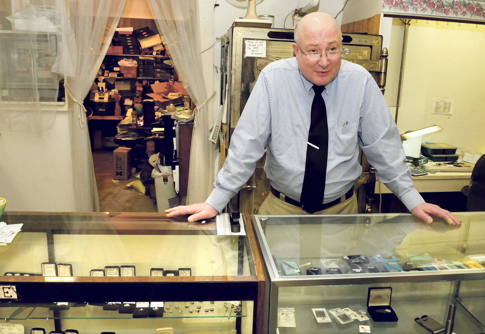 Trask Jewelers owner John Anderson speaks about his four decades in the company, which has been on Main Street in Farmington for 159 years, on Wednsday, its last day in business.