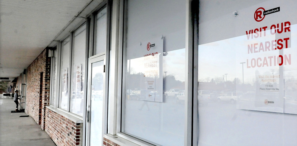 The RadioShack store is closed and boarded up in Skowhegan, and signs direct customers to the open Waterville store. The closure appears to be part of a companywide effort to trim losses.