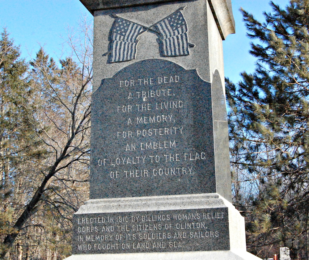 Staff photo by Evan Belanger
The Clinton Civil War monument was erected in 1910 by the Women’s Relief Corps and the residents of Clinton in memory of all those who fought in the struggle.