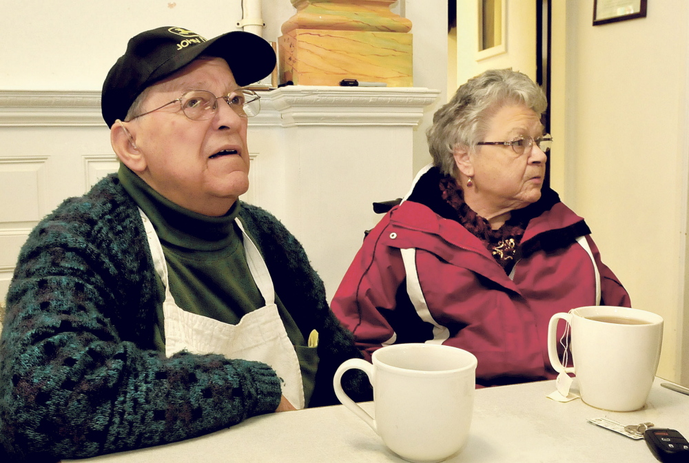 Dick Willette, director of the Sacred Heart Soup Kitchen in Waterville, and his wife, Gloria, speak on Wednesday about the needs of some city residents during the harsh cold that has plagued the area this week.