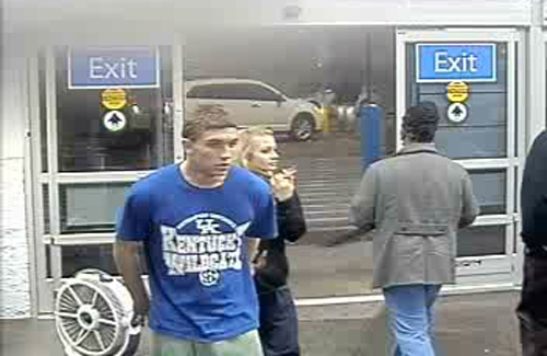 In this photo made from surveillance video and released by the Grayson County Sheriff’s Office, in Kentucky, 18-year-old Dalton Hayes and 13-year-old Cheyenne Phillips walk into a South Carolina Wal-Mart. Kentucky authorities say the two teenage sweethearts suspected in a crime spree of stolen vehicles and pilfered checks across the South have been apprehended in in Panama City Beach Florida early Sunday.