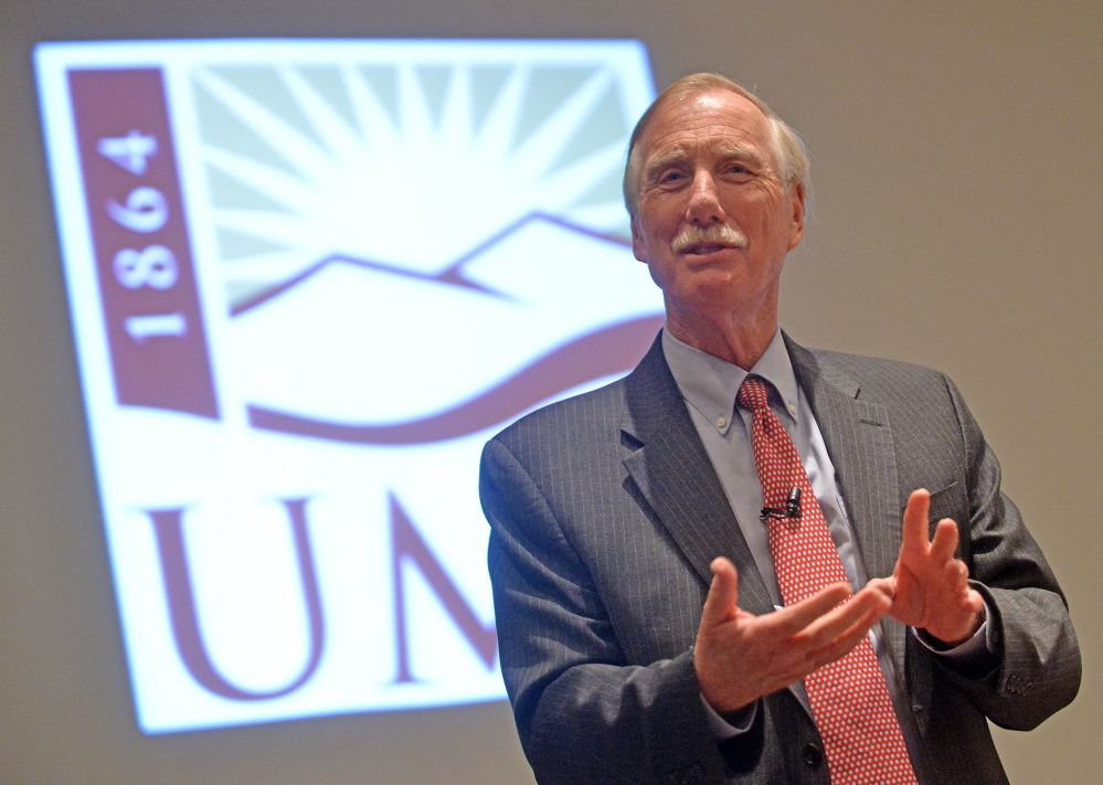 Senator Angus King called for culturally aware foreign policy and warned about growing cybercrime in a talk Friday at the University of Maine at Farmington on current events in foreign affairs.
