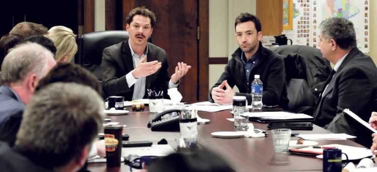 Sen. Justin Alfond, left, and Patrick Roche of Think Tank Coworking were speakers during a meeting about attracting entrepreneurs on Monday at the Mid Maine Chamber of Commerce in Waterville.