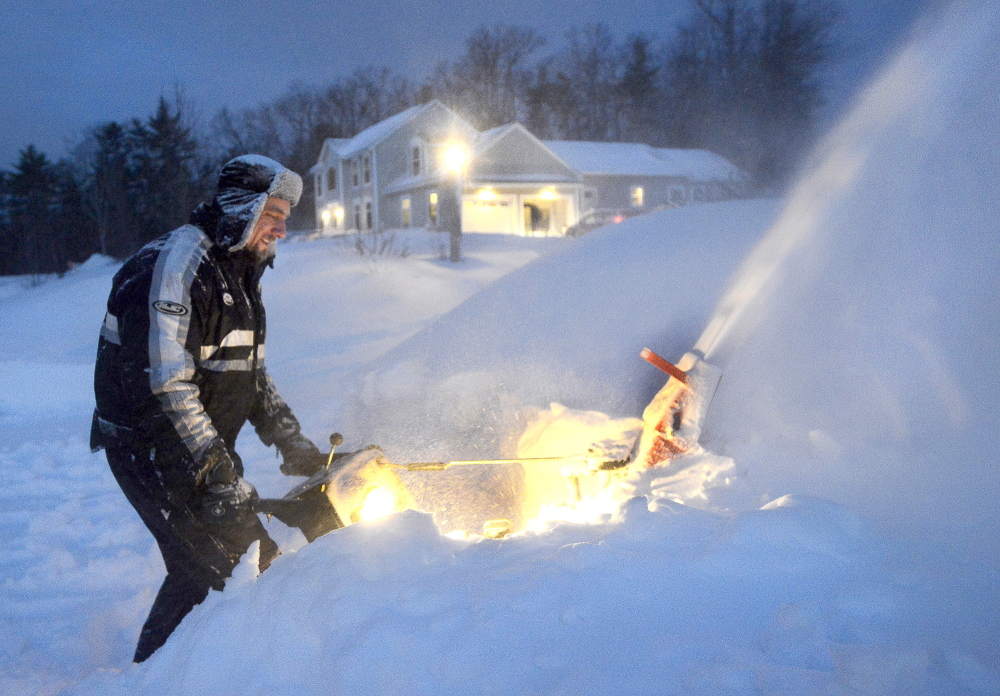 Gorham resident Tony Falagario was up early to clear the high snow drifts from his driveway. It was the third time he cleared his driveway from the blizzard that hit Maine hard.