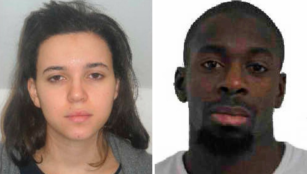 Amedy Coulibaly, right, is a suspect in the killing Thursday of a French policewoman, and is said to be the man holed up in kosher market. Hayet Boumddiene, left, is the gunman's suspected accomplice. Photo provided to The Associated Press by the Paris Police Prefecture