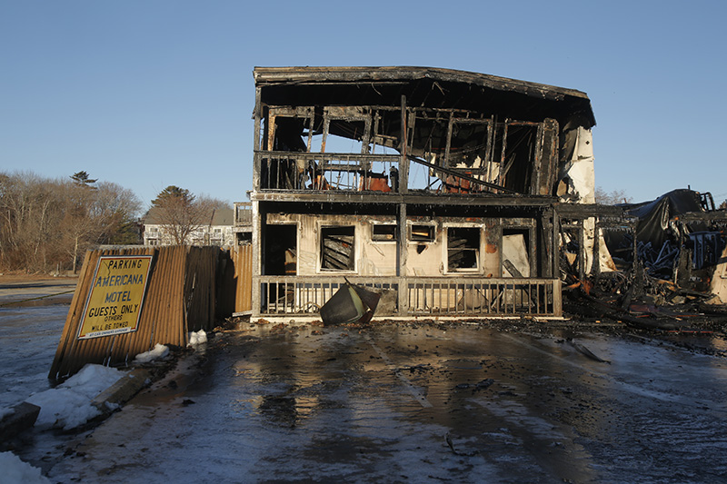 The ruins of the Americana Motel in Old Orchard Beach  Wednesday morning. Gregory Rec/Staff Photographer