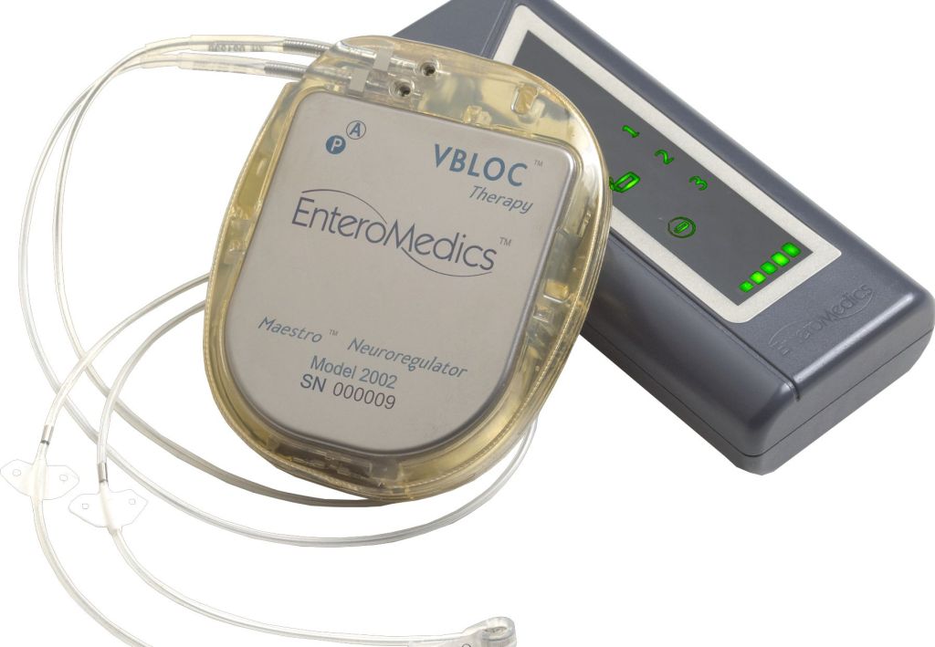 The vagal blocking therapy is delivered by a pacemaker-like device that allows patients to  lose weight by helping patients feel less hungry, reduce the amount of food eaten at a meal, and feel full longer in between meals. EnteroMedics Inc. photo