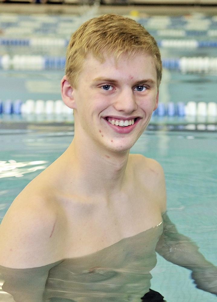 Cony swimmer Noah Aube won the 500-yard freestyle and 200-yard freestyle at the Kennebec Valley Athletic Conference Class A swimming championships Saturday in Bath.