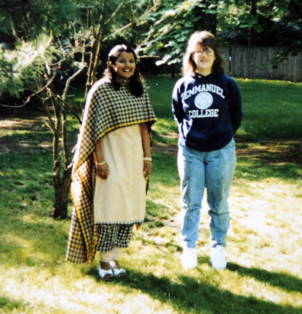 This 1989 photo shows Samantha McGuire, right, who has had an almost 50-year pen pal relationship with Sujatha Gunasekaran, at the one time they met in person in Springfield, Mass.