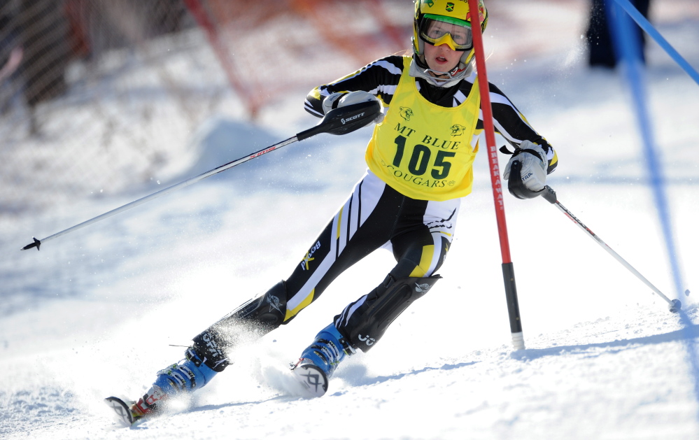 Maranacook’s Rachel Tooth competes in the alpine event at the KVAC/MVC championships last week at Titcomb Mountain in Farmington.