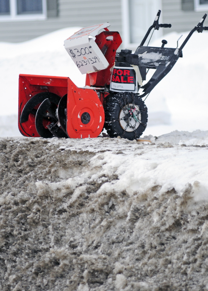 This snowblower was for sale Saturday along the side of Townsend Road in Augusta.