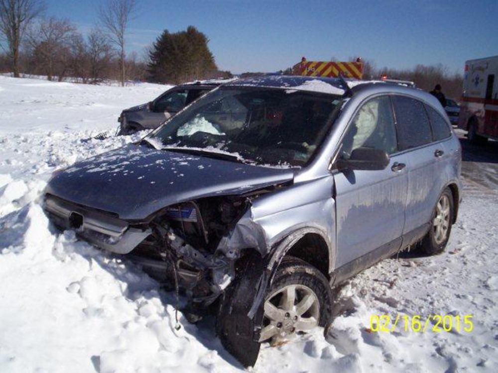 Two people from this Honda CRV were treated at Central Maine Medical Center in Lewiston following a four-vehicle crash on the Maine Turnpike Monday morning.