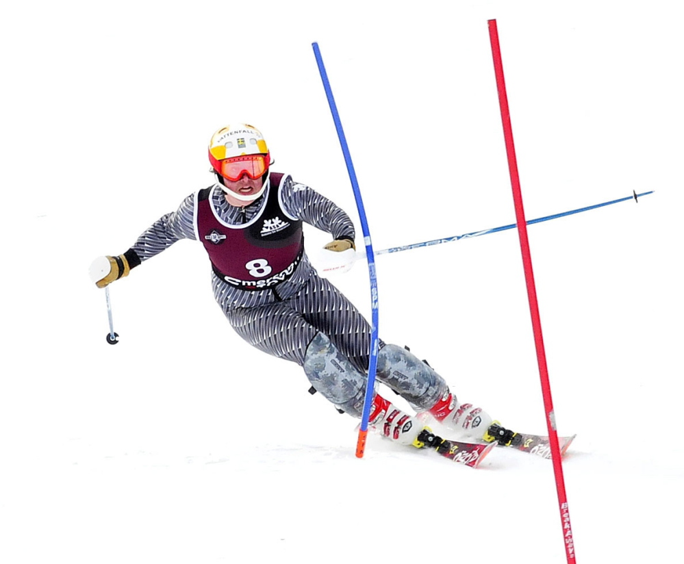Michael Miller of Skowhegan Area High School competes in slalom races Tuesday at Mt. Abram in Greenwood.
