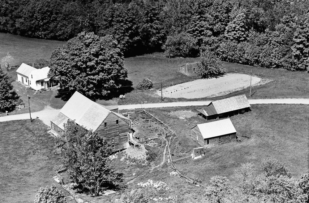 The former Moody farm in Cornville, in a 1963 aerial photograph. The large barn  and many of the outbuildings have been razed over the years. The photo is among hundreds taken in rural Maine that were recently released online.