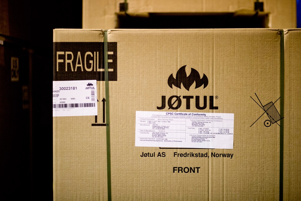 File photo: An assembled cast iron stove at Jøtul in Gorham, with parts from Norway, sits waiting to be shipped at the company's warehouse.