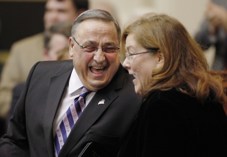 Gov. Paul LePage with Chief Justice Leigh Saufley (The Associated Press/Joel Page)