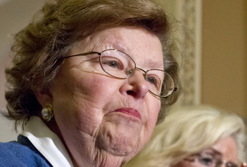 This June 5, 2012 file photo Senate Appropriations Committee Chair Sen. Barbara Mikulski, D-Md. speaks during a news conference on Capitol Hill in Washington. Mikulski, the longest-serving woman in the history of Congress, is making an announcement about her plans for the future.