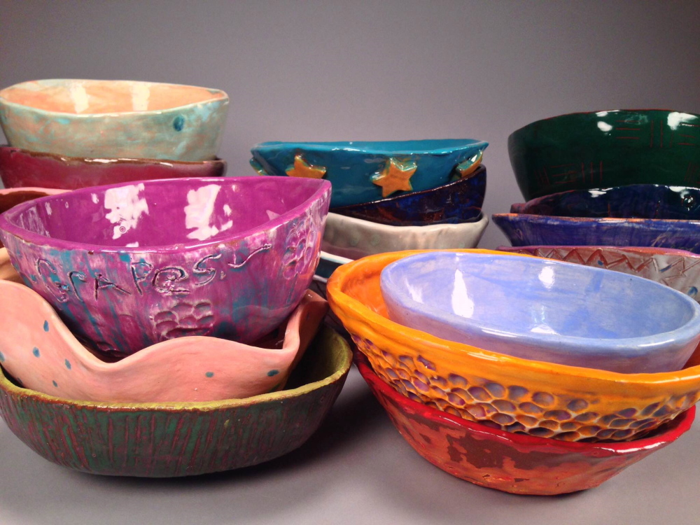 Messalonskee High School crafted ceramic bowls in pottery class to be sold as part of the March 13 benefit dinner.