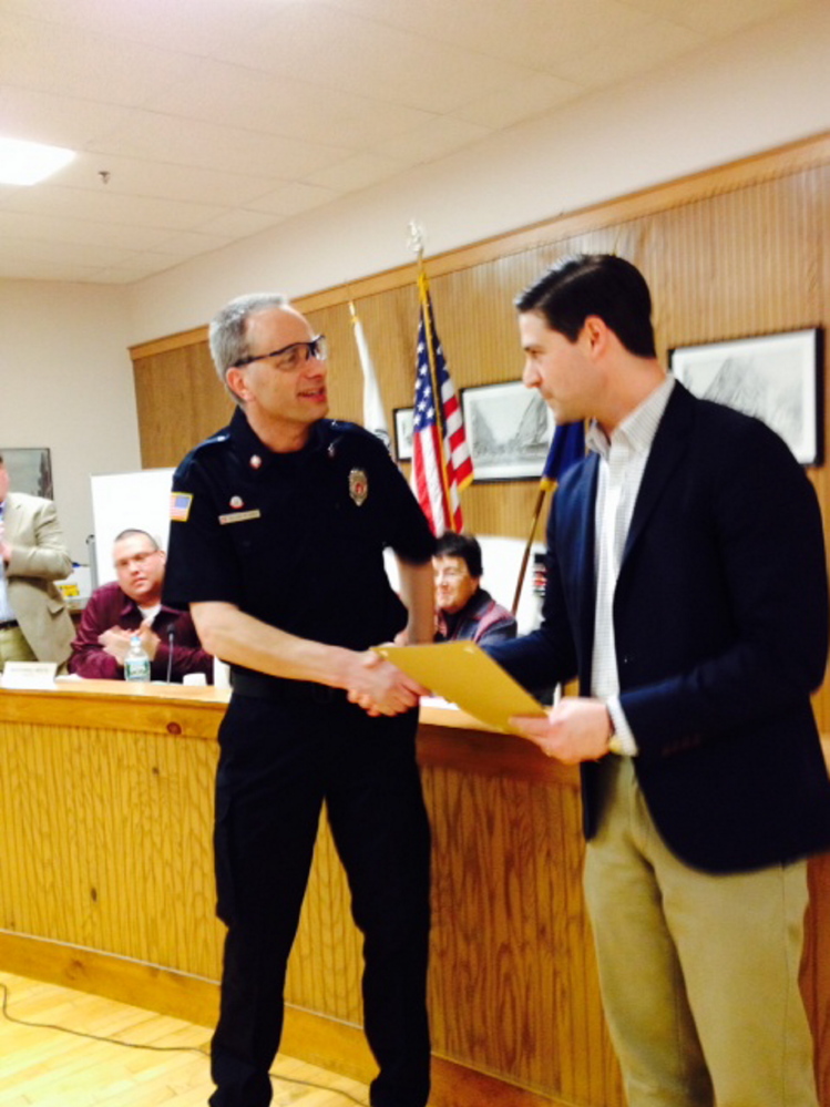 Waterville firefighter Allen Nygren received mayoral recognition from Mayor Nick Isgro at Tuesday’s City Council meeting. Isgro said Nygren put his own life at risk and acted in a selfless and professional manner to provide emergency medical care to many injured and trapped motorists.