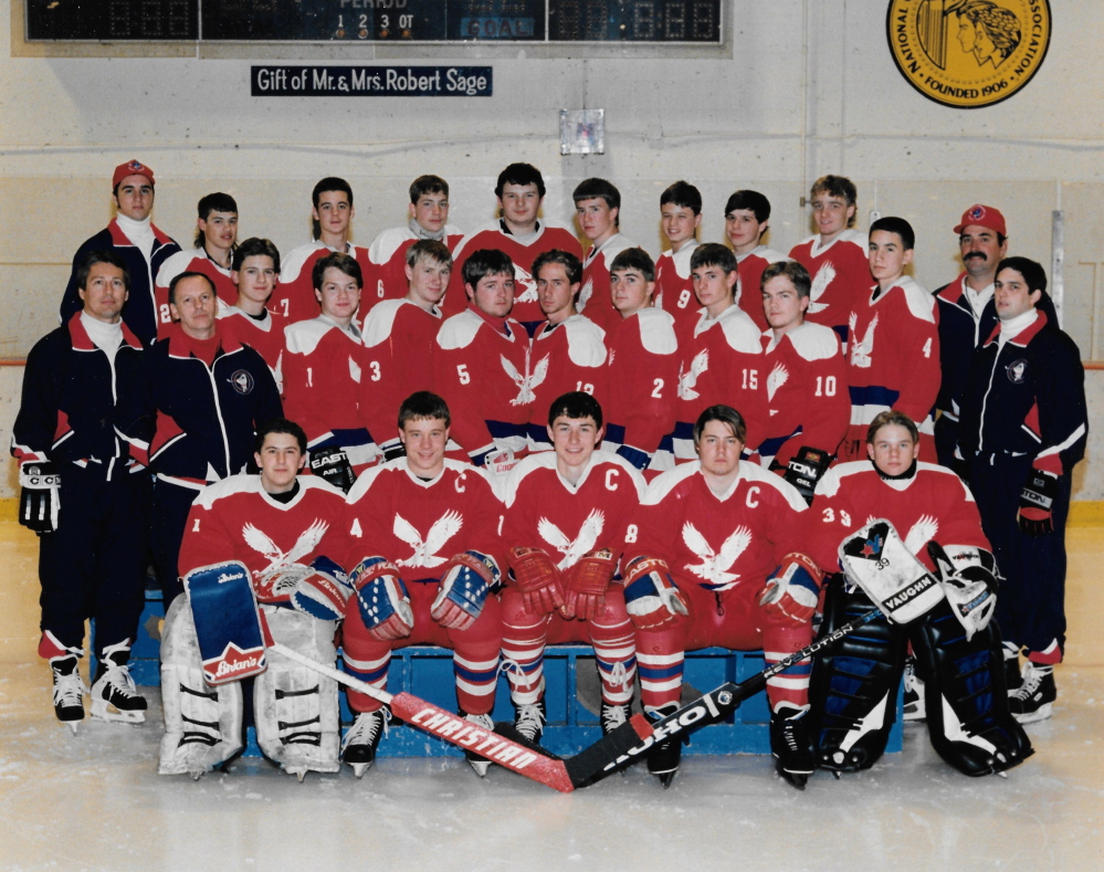 Contributed photo 
 The 1994-95 Messalonskee hockey team, the first varsity team in program history.