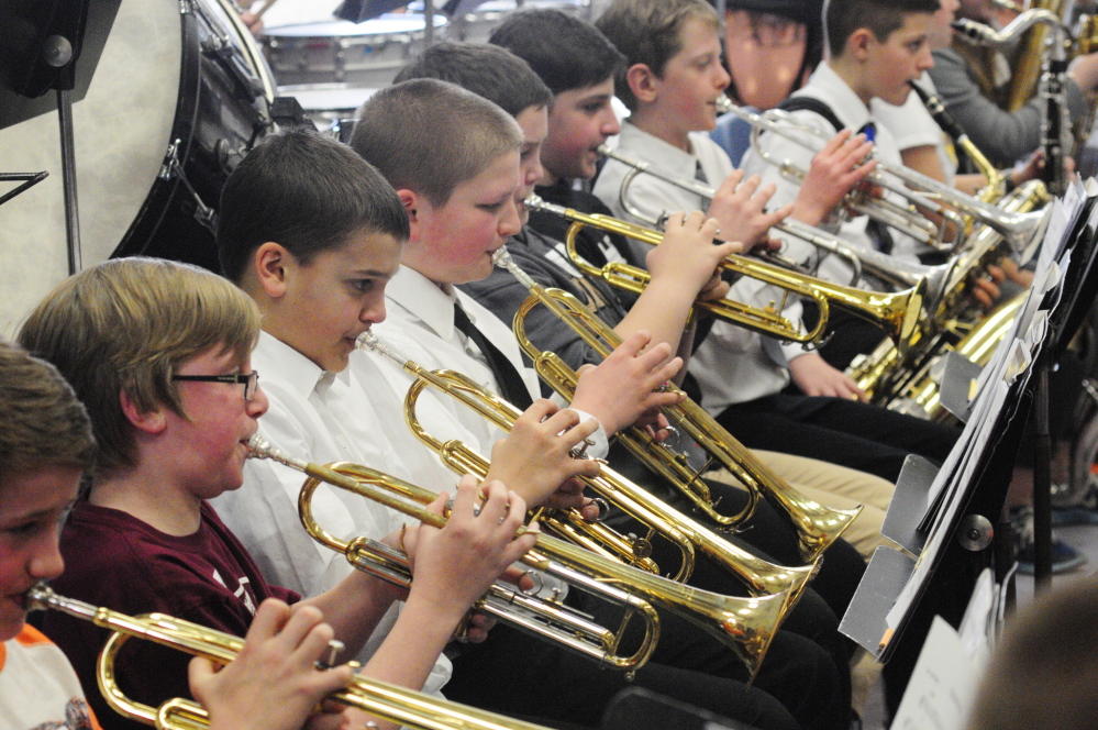 Horns section of the sixth grade honors band under direction of Larry Jackson on Friday at Gardiner Area High School.