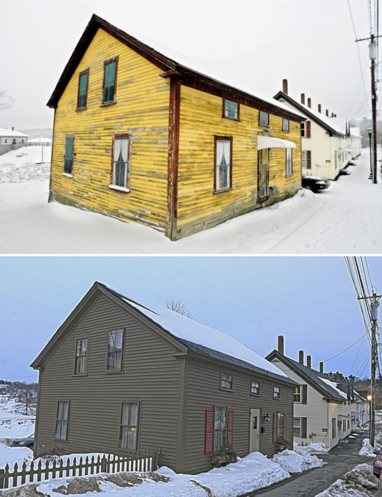 Top photo is exterior of 25 Bond St. in Augusta taken on Jan. 16, 2013. The bottom photo from March 4, 2015, shows it after extensive renovation work.