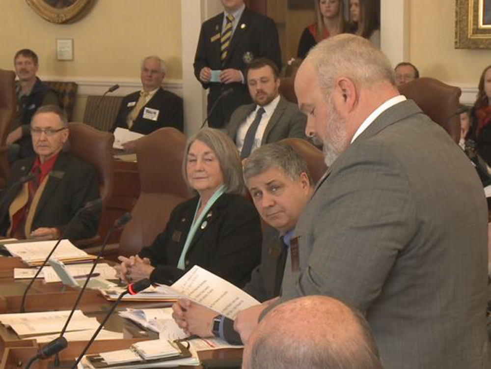 State Sen. Michael Willette, R-Presque Isle, apologizes Wednesday on the floor of the Maine Senate for “completely inappropriate” comments about President Obama.  “We need to show restraint, especially myself in this instance,” he said.