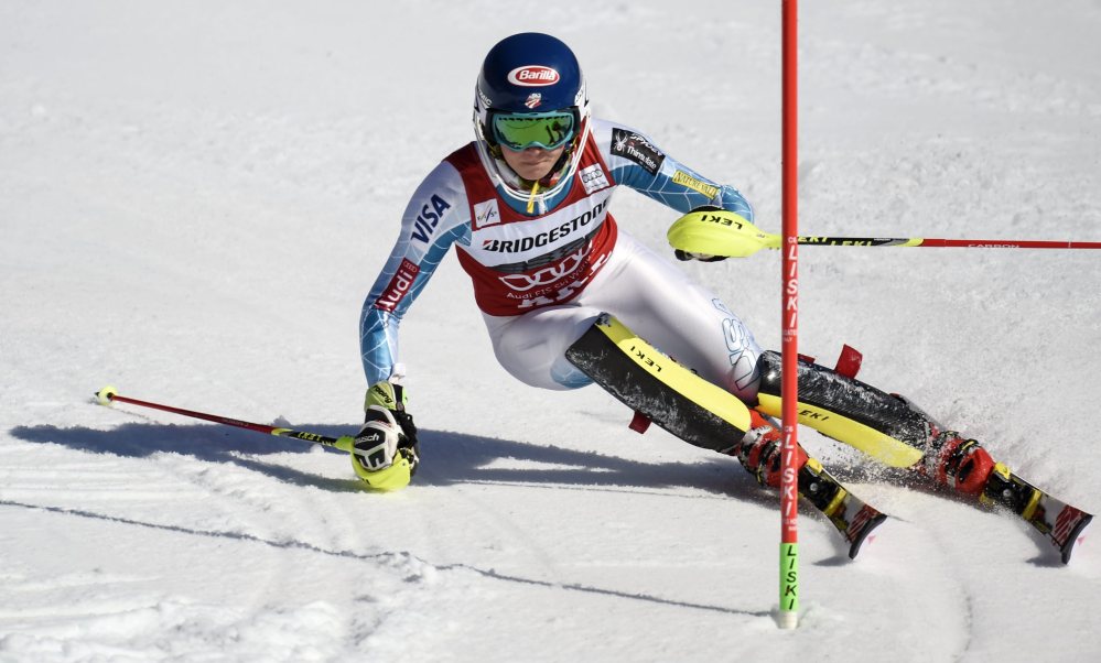 Mikaela Shiffrin of the U.S. competes in the first run during the ladies World Cup slalom in Are, Sweden, on Saturday.