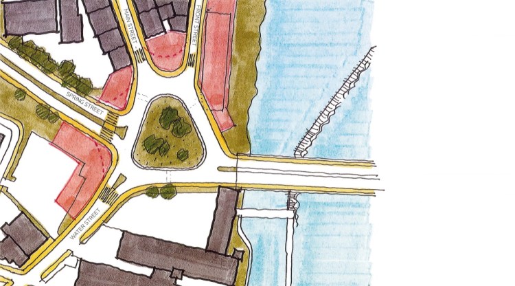 Colby College planners have proposed a roundabout as a possible solution to the traffic pattern at Front, Main, Spring, Water and Bridge streets downtown. The idea behind the concept is for traffic to make right hand turns onto the various roads and avoid traffic signals and the chance of an accident with oncoming traffic.