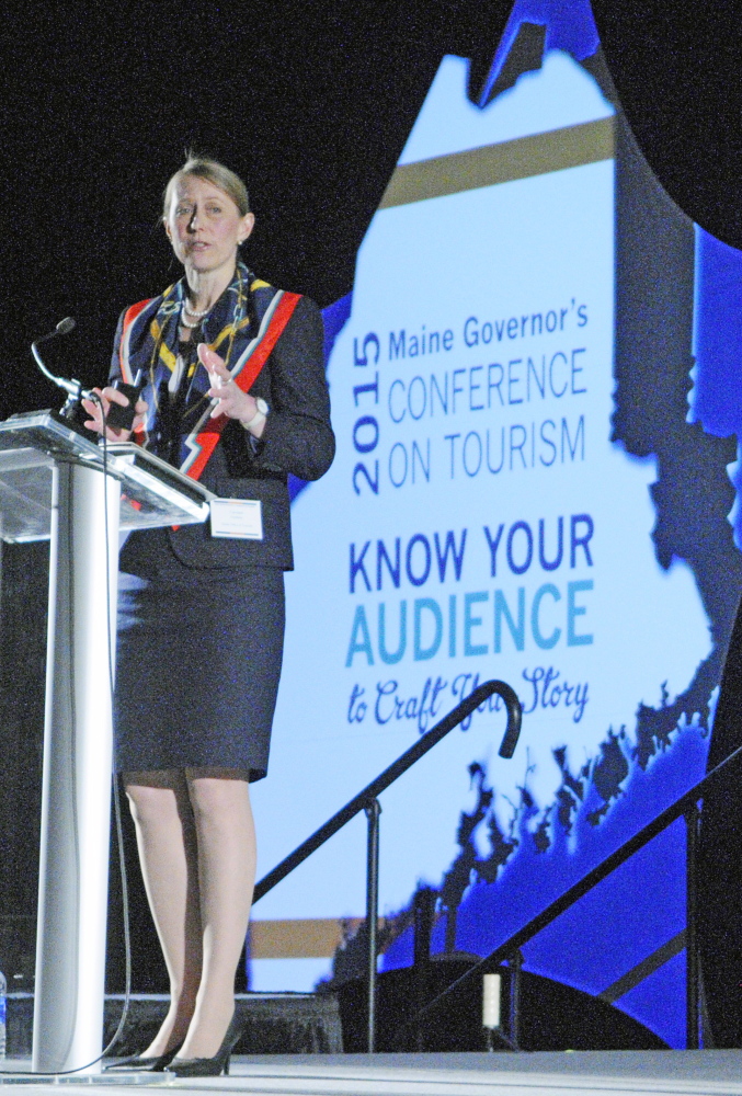 Carolann Ouellette, director of tourism and film for the Department of Economic and Community Development, talks about the future of tourism in Maine on Wednesday at the Augusta Civic Center.